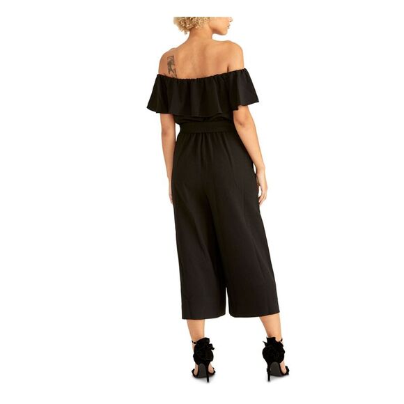 NWT RACHEL ROY Womens Black Short Sleeve Off Shoulder Wide Leg Jumpsuit Size: 6 - Picture 2 of 3